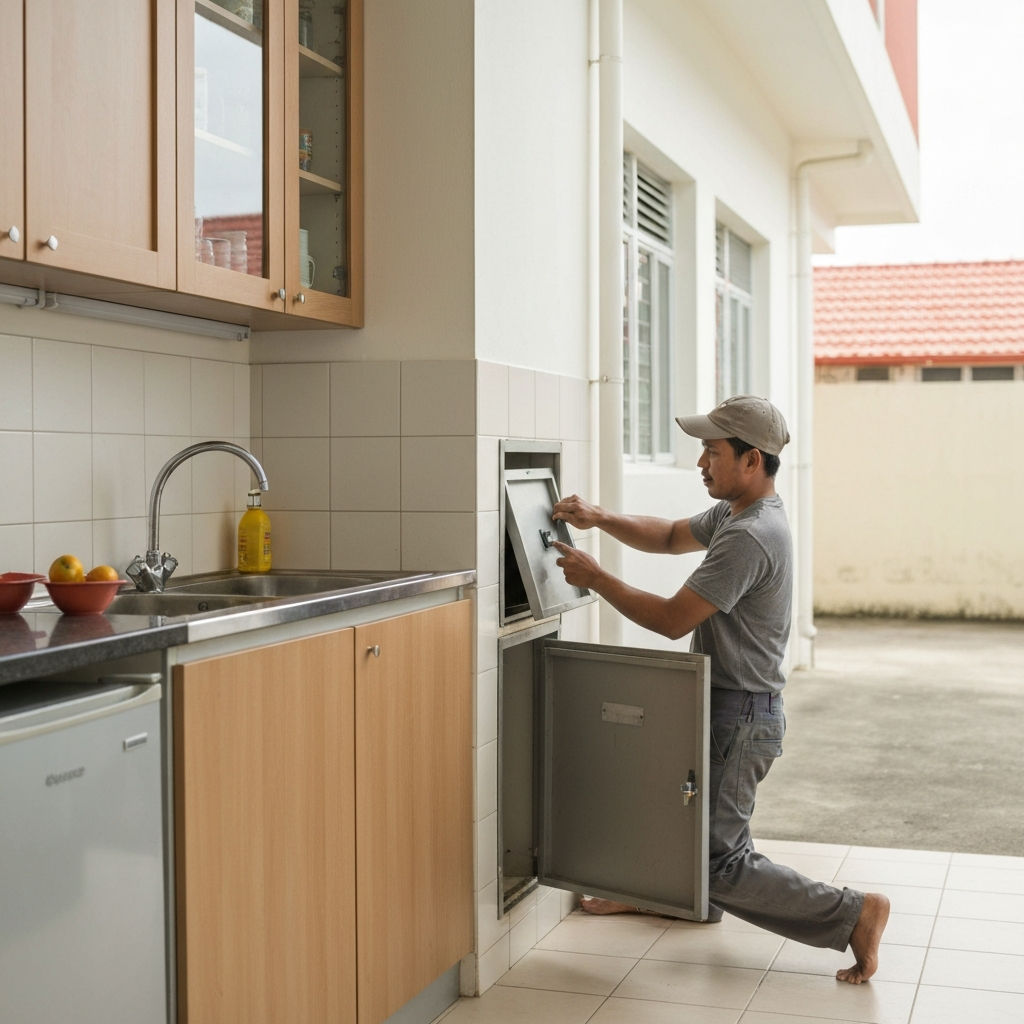 Rubbish chute replacement Singapore real job photo