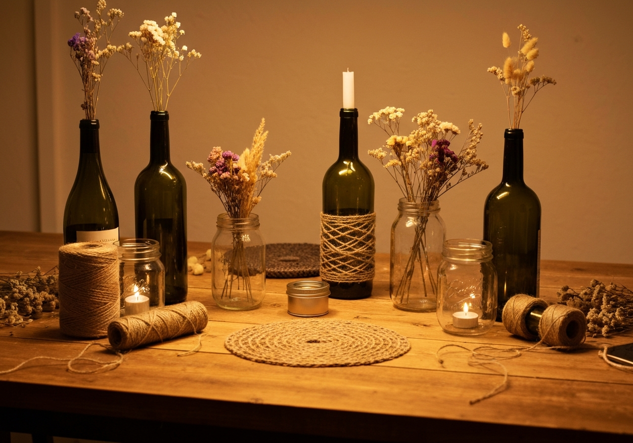 Upcycling Kreativabend – Flaschen und Kerzenständer