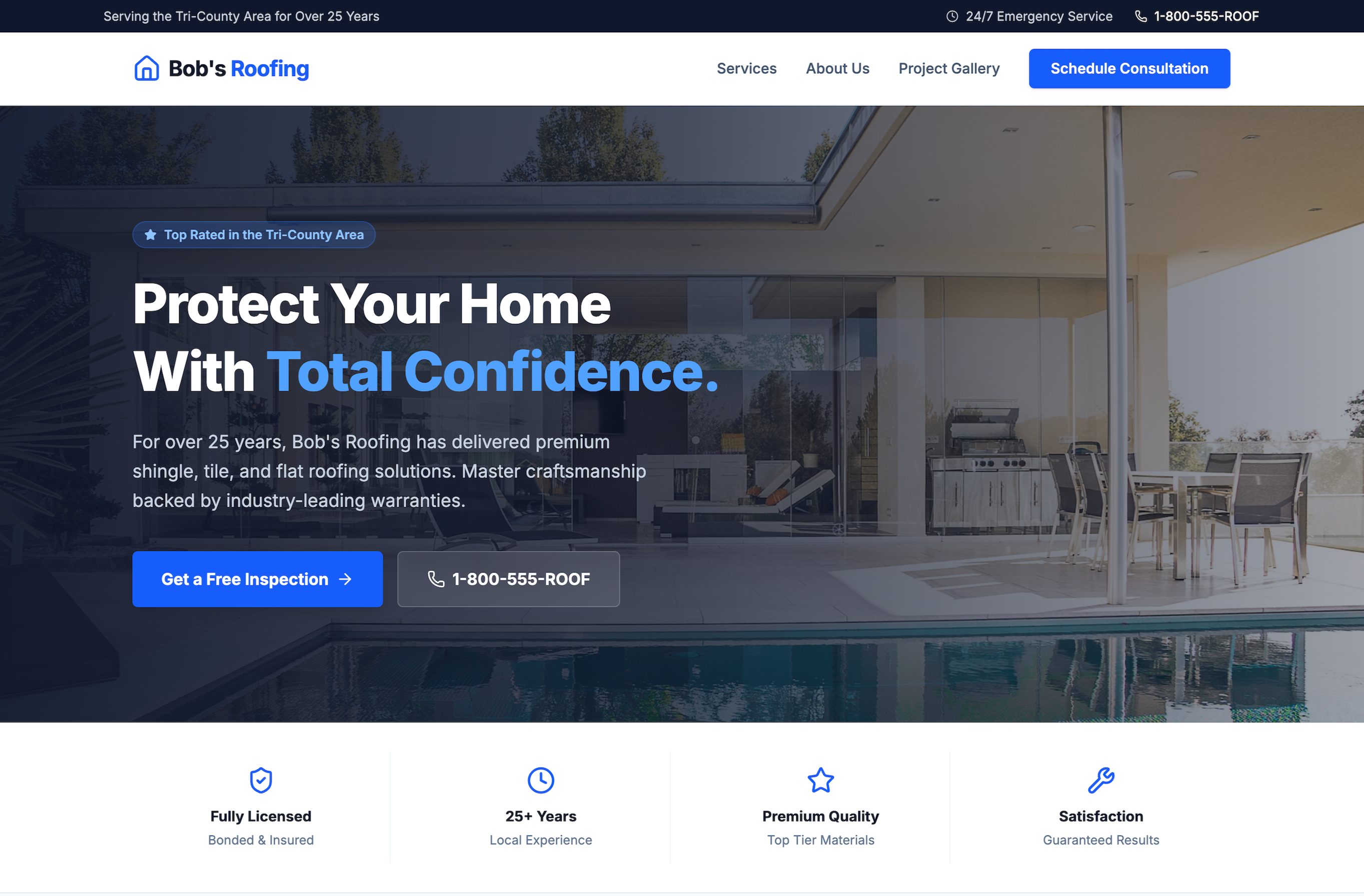 Modern optimized roofing website