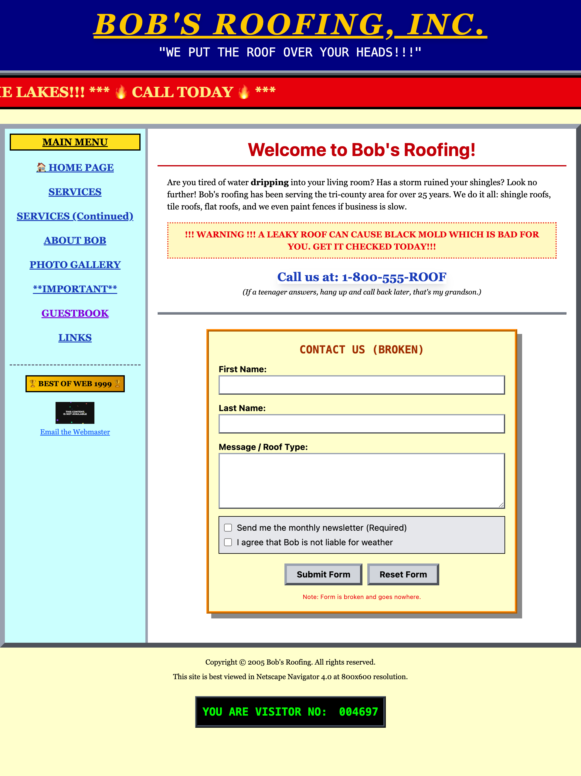 Old outdated roofing website
