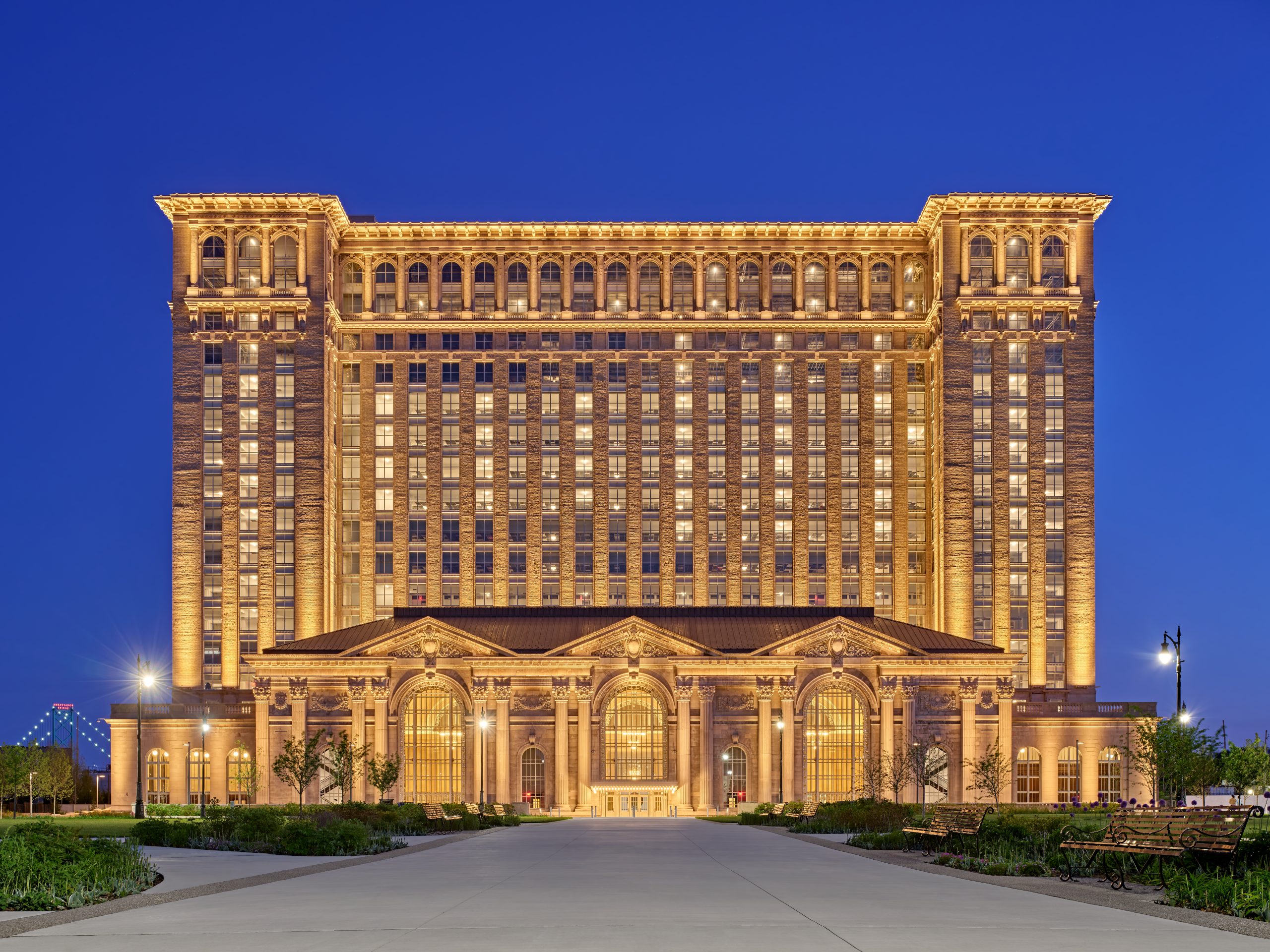 Michigan Central Station restored exterior in Detroit's Corktown neighborhood