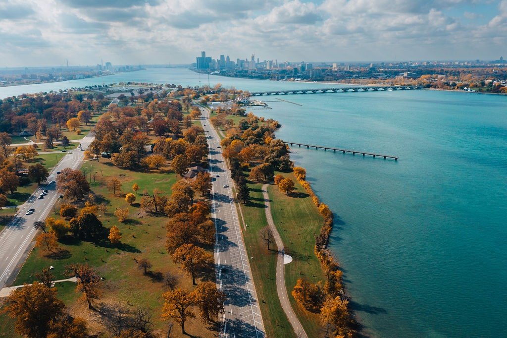 Belle Isle State Park in Detroit with waterfront views