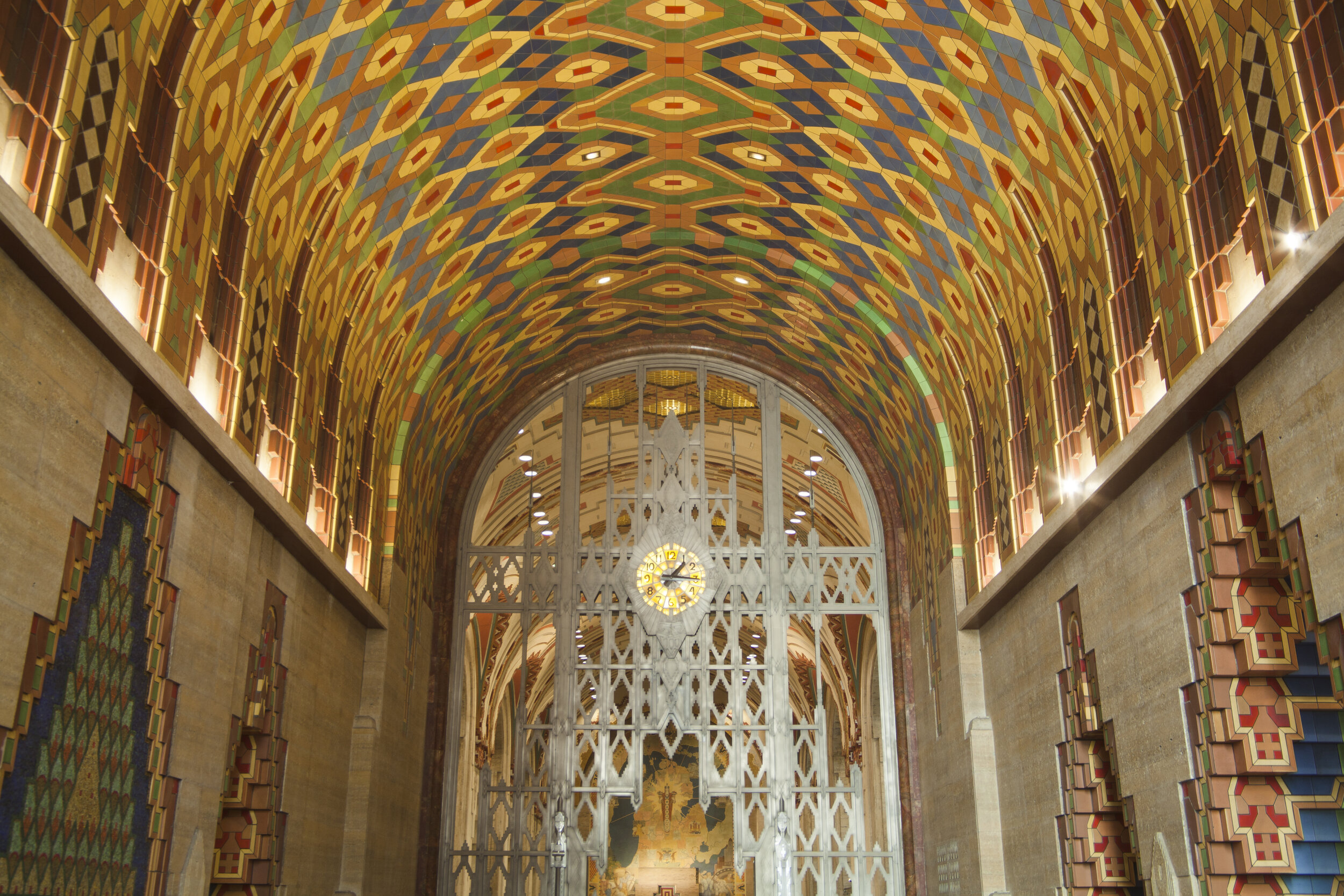 Guardian Building north lobby ceiling with intricate Art Deco tilework
