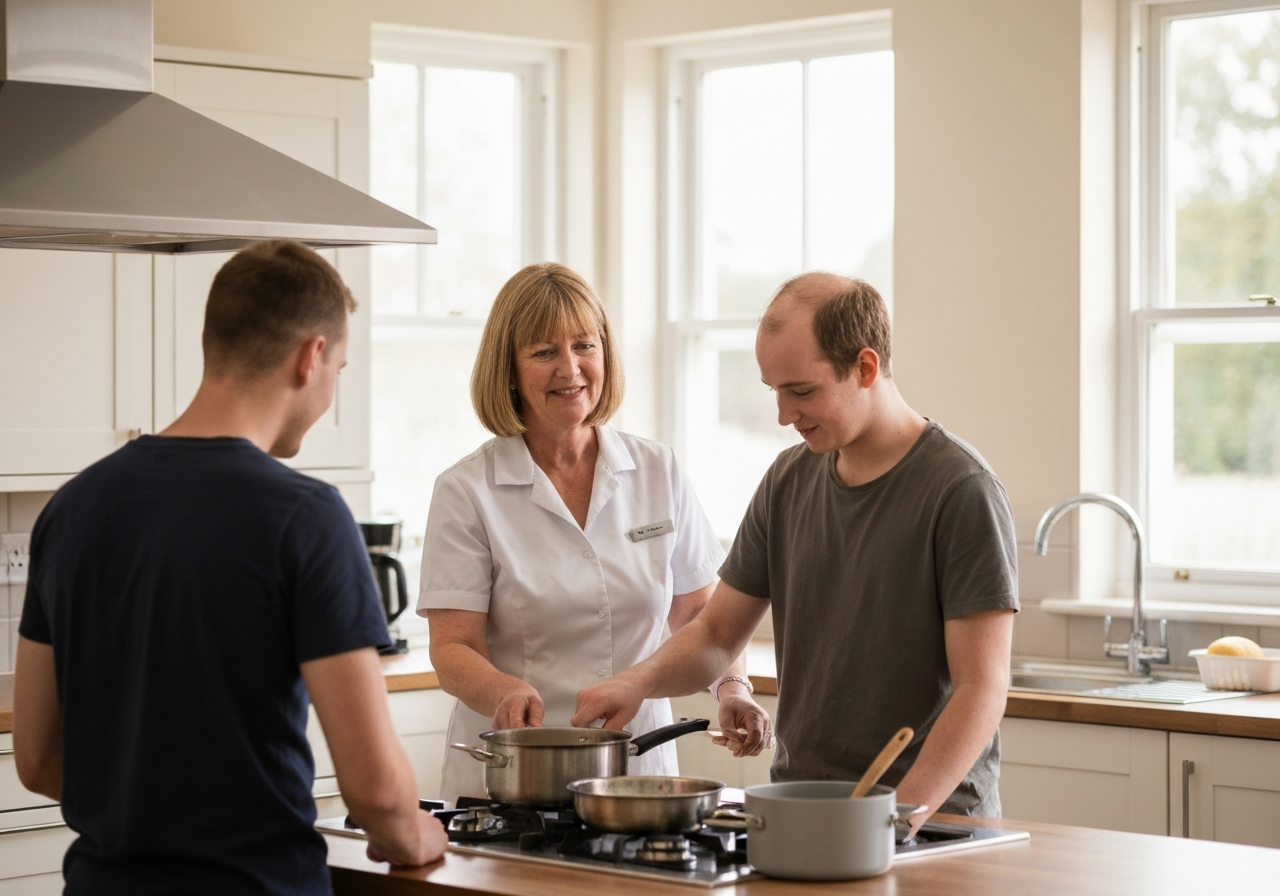 Staff helping a resident with cooking