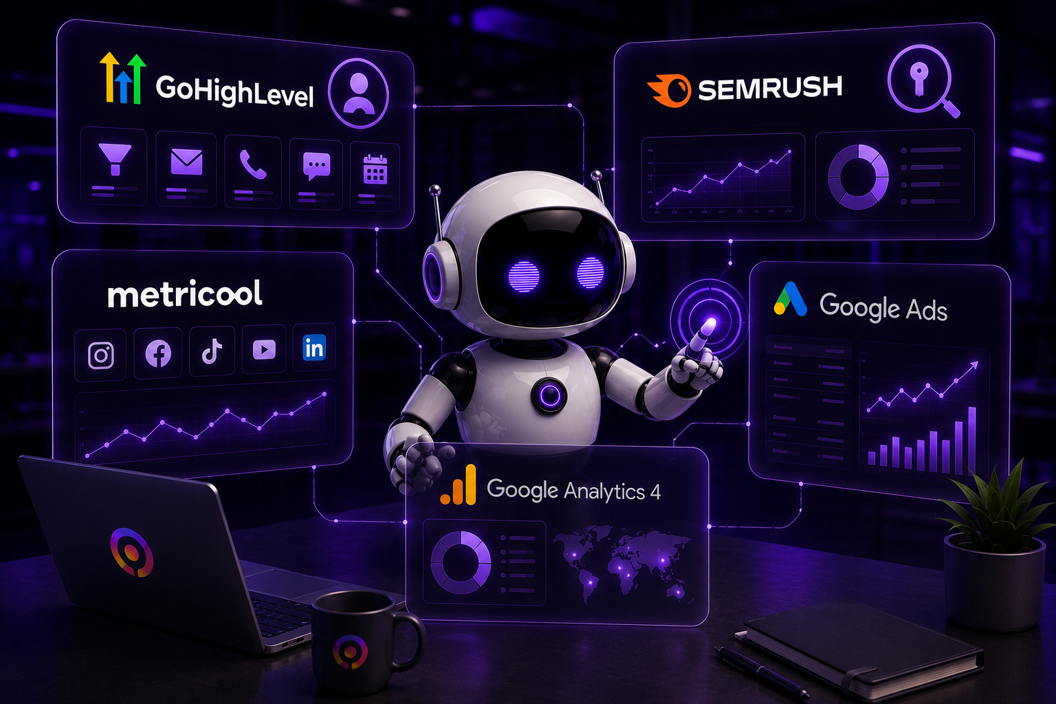 Herramientas de gestión Google Ads: GoHighLevel CRM, SEMrush y Metricool — Neofy
