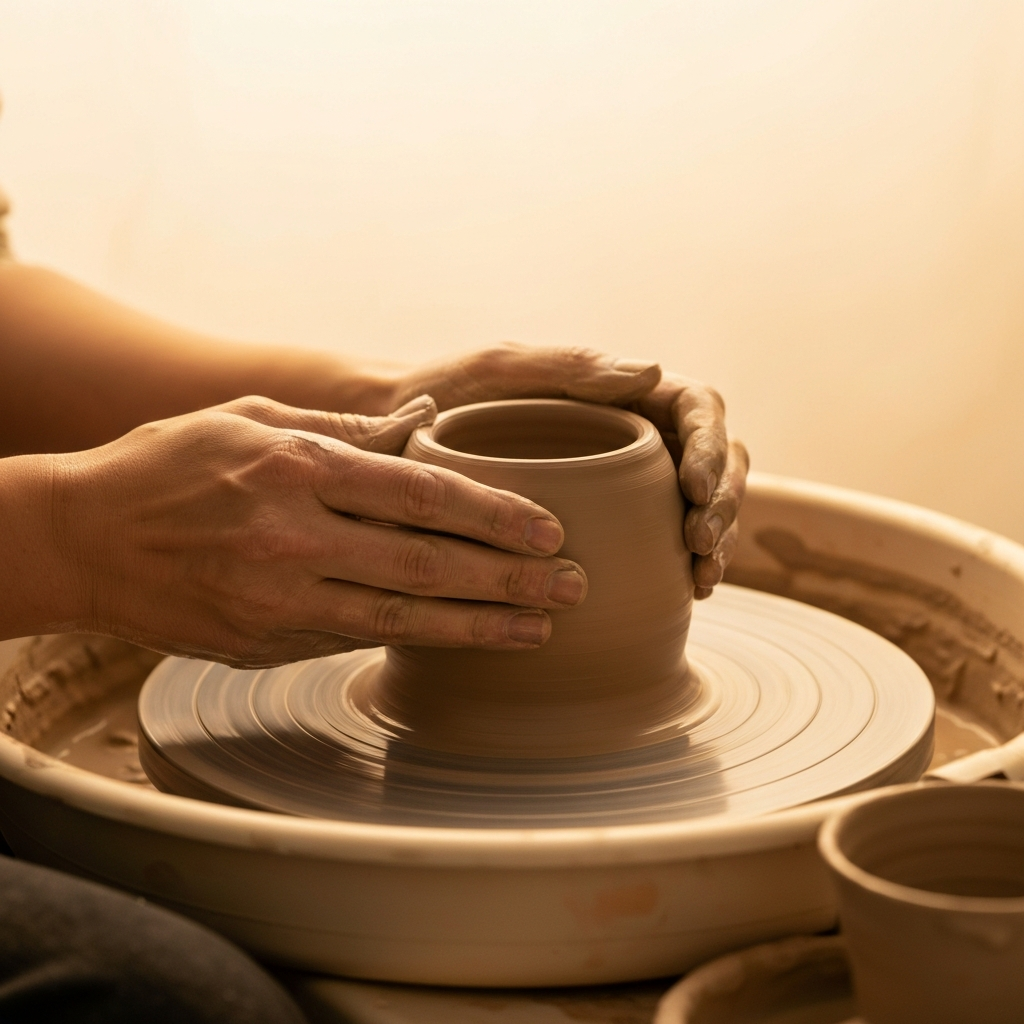 Hands shaping clay