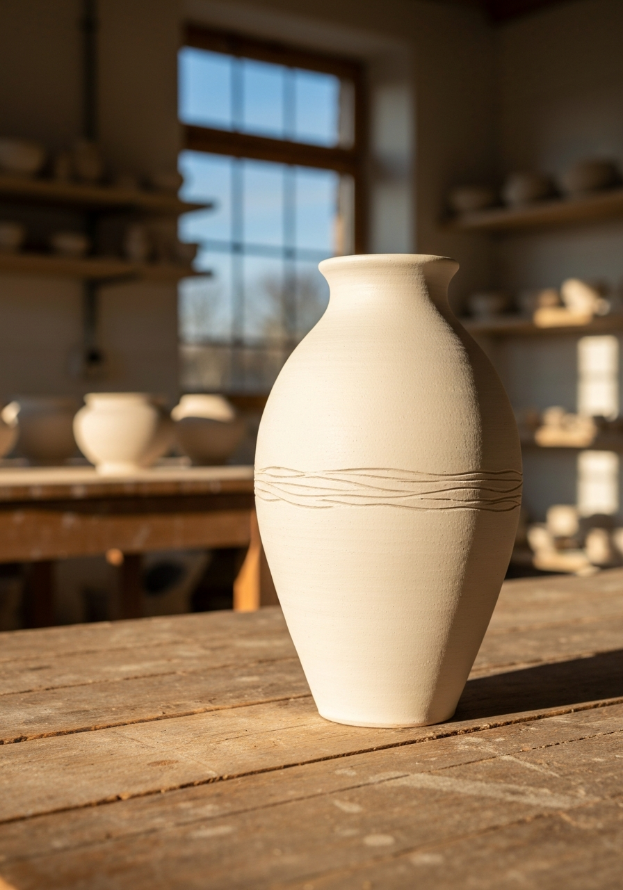 Textured matte white vase