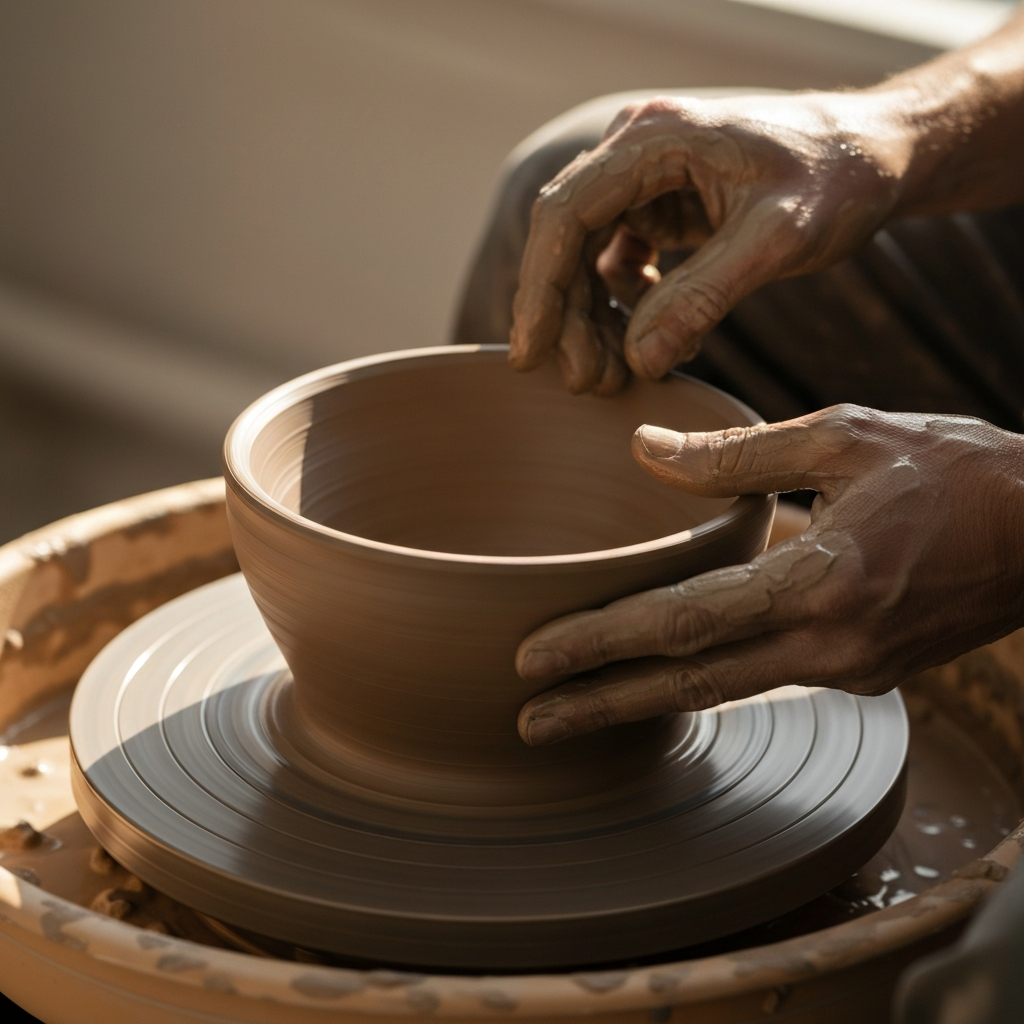 Potter shaping bowl