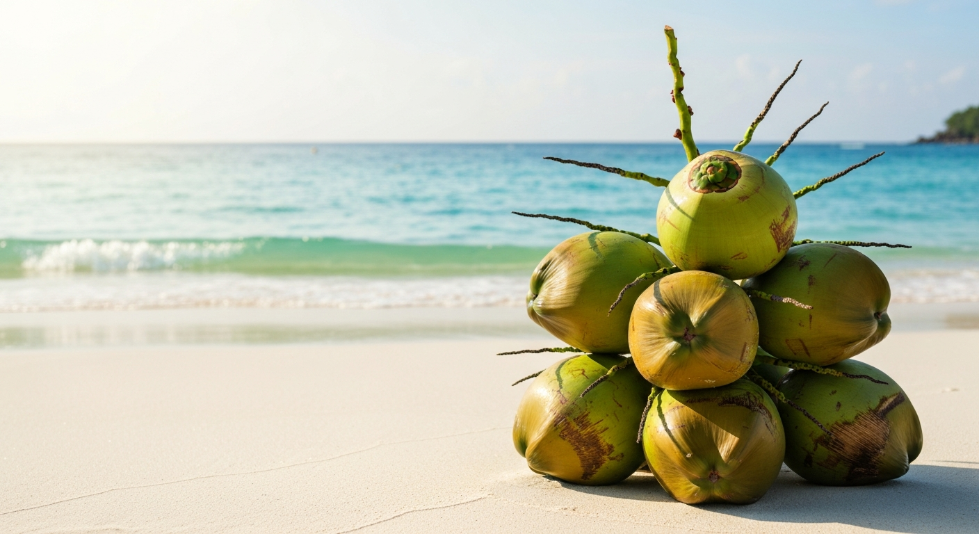 Pile of coconuts on the beach