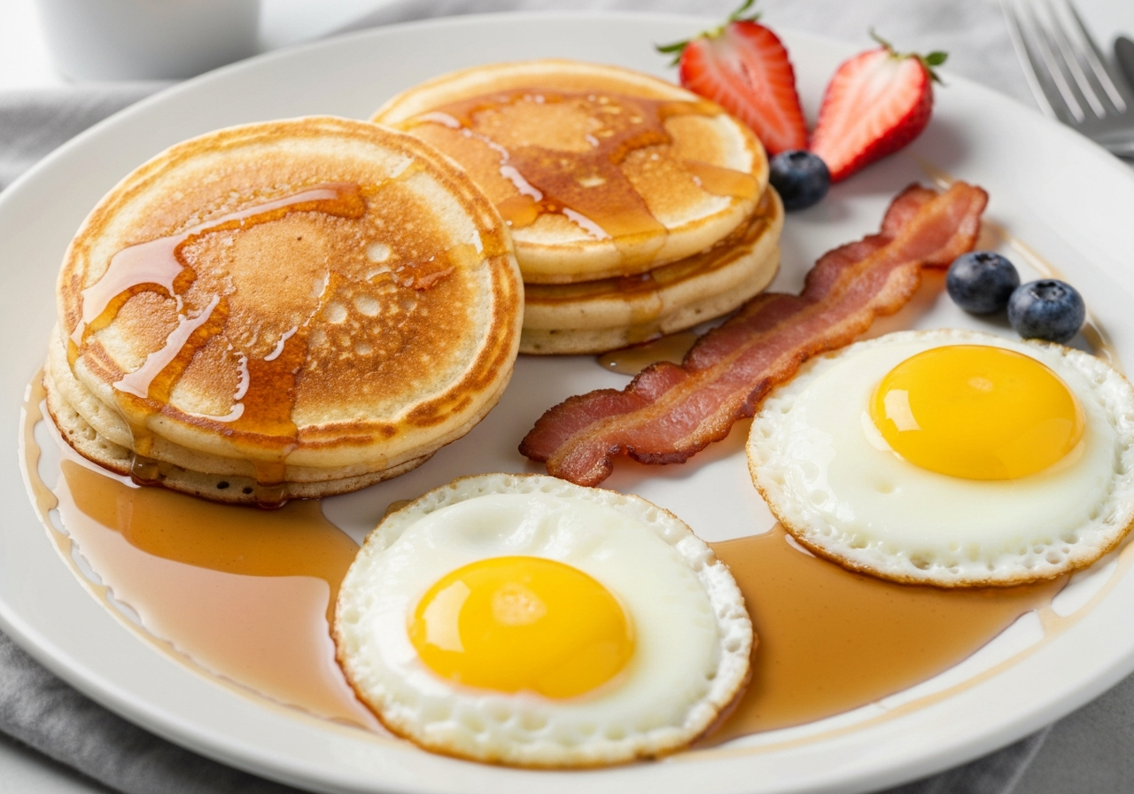 Three Pancakes, 2 Eggs/Bacon