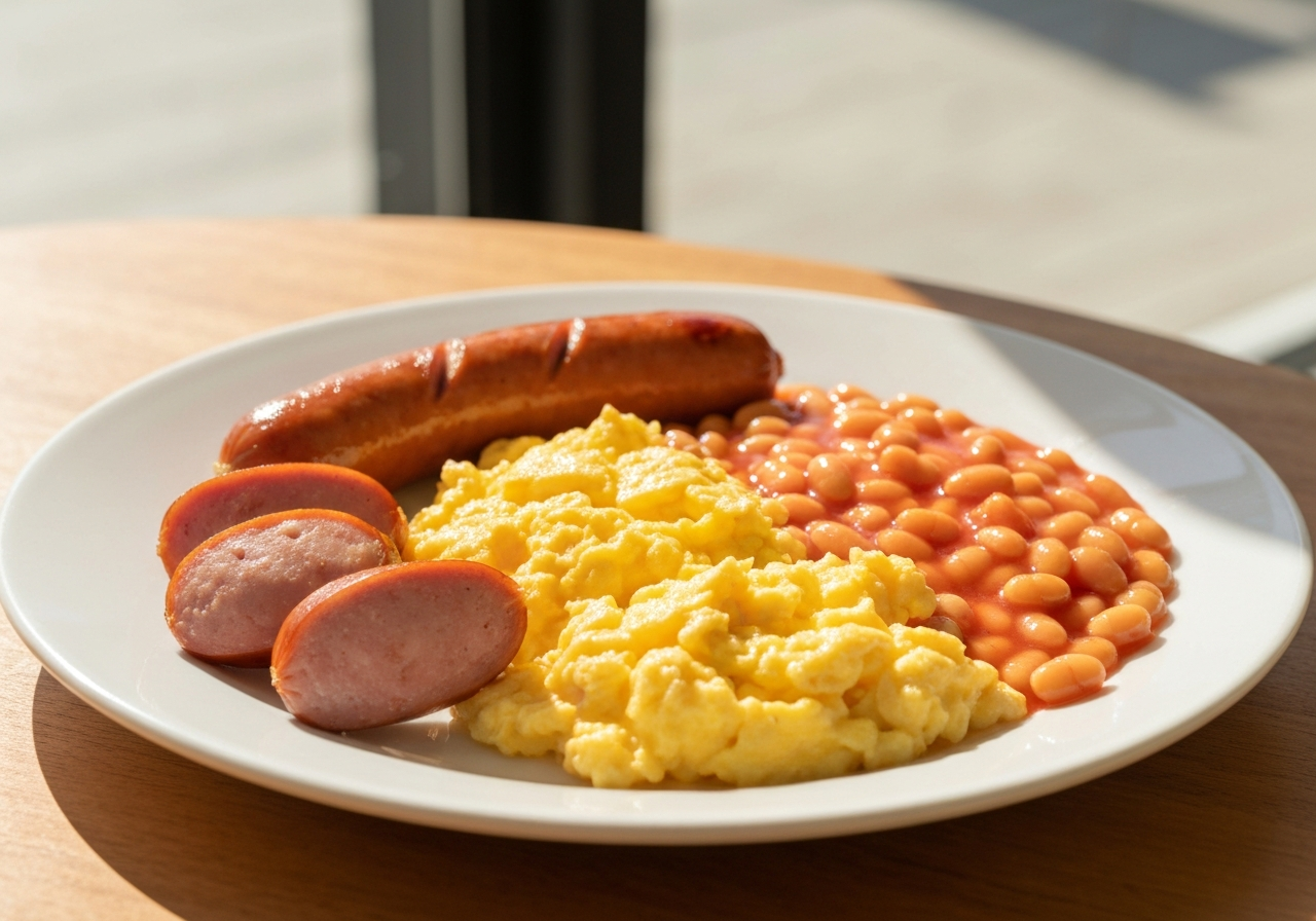 Two Eggs Scrambled W/ Franks/Beans