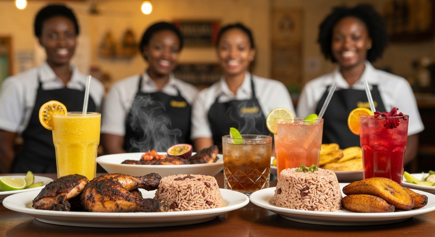Authentic Jamaican cuisine spread at Gempie's Gazebo