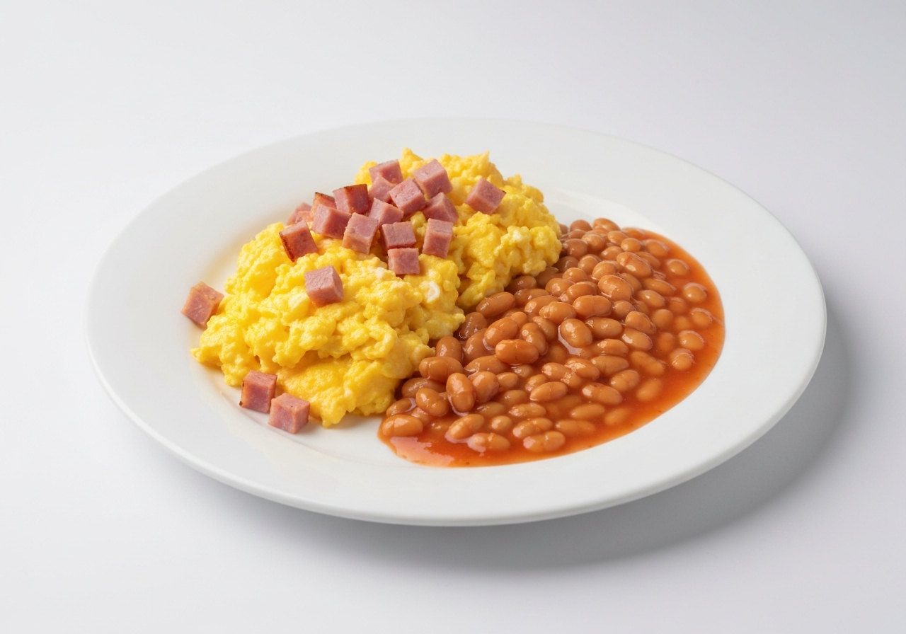 Two Eggs Scrambled W/ Ham/Beans