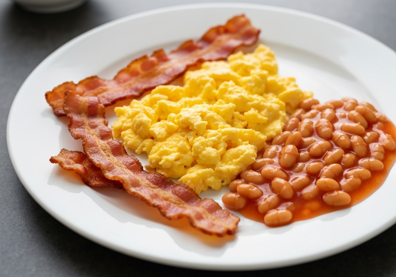 Two Eggs Scrambled W/ Bacon/Beans
