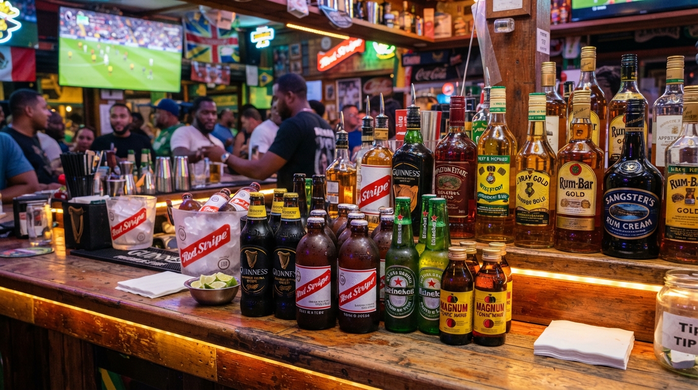 Beer & Spirits selection including Red Stripe, Guinness, Heineken and more