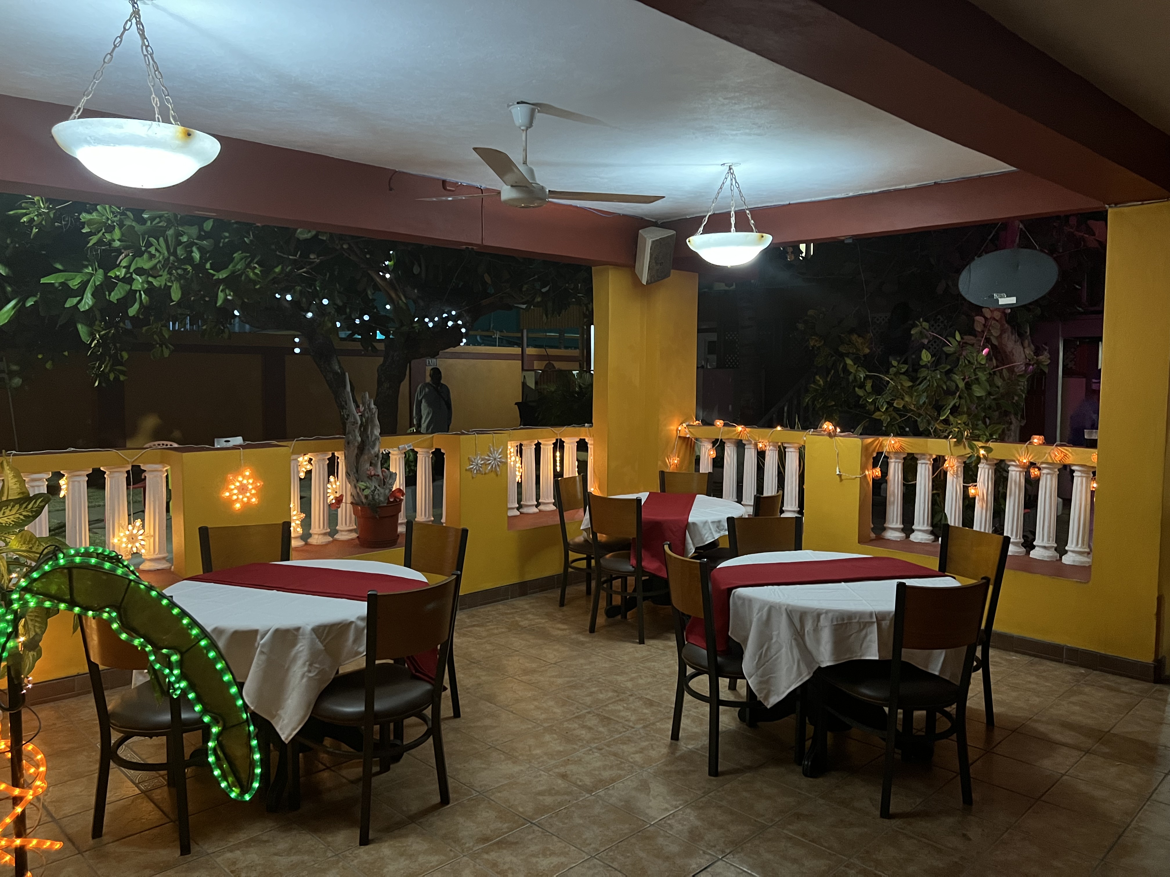 Gempie's Gazebo dining area with festive lighting