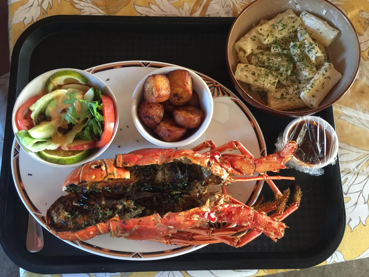 Gempie's Gazebo dish - whole lobster with plantains and pasta
