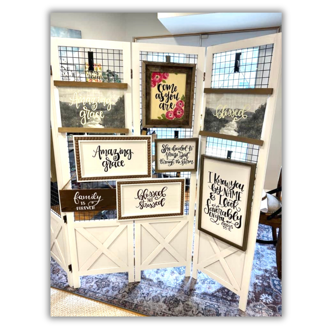 Craft fair display of finished signs