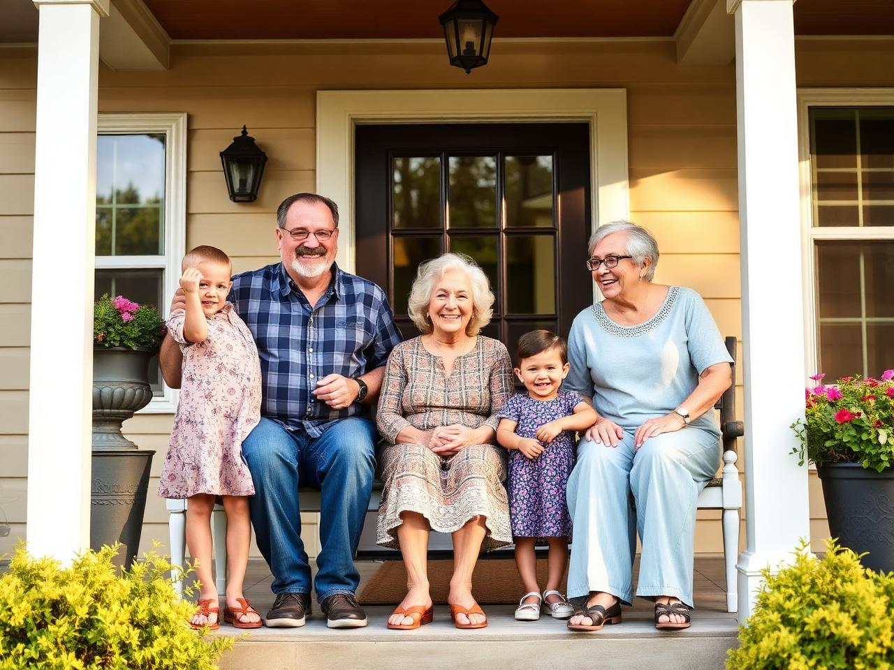 Happy family in front of their manufactured home