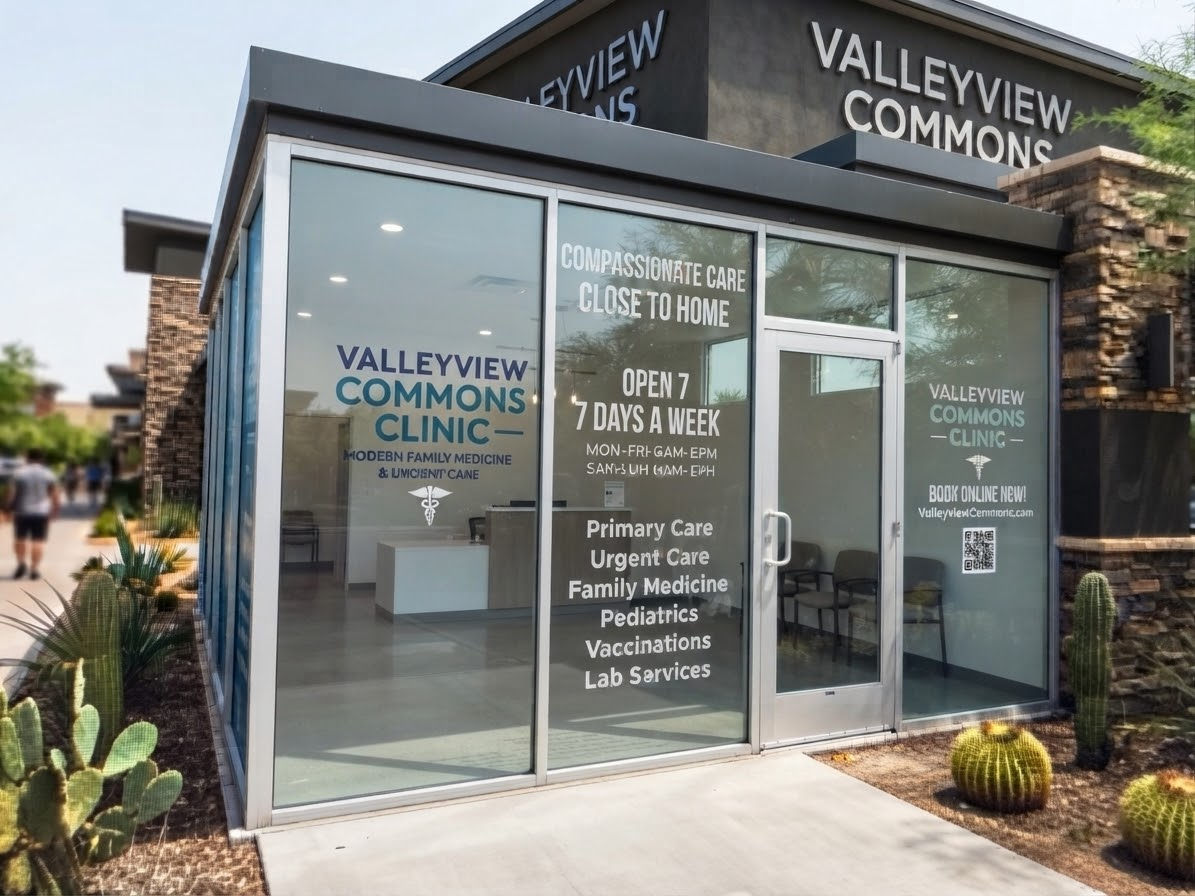 Valleyview Commons clear glass entrance before perforated vinyl installation
