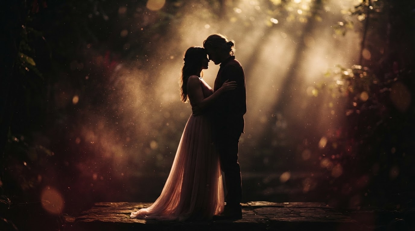 Two silhouettes in warm golden light representing a sacred relationship
