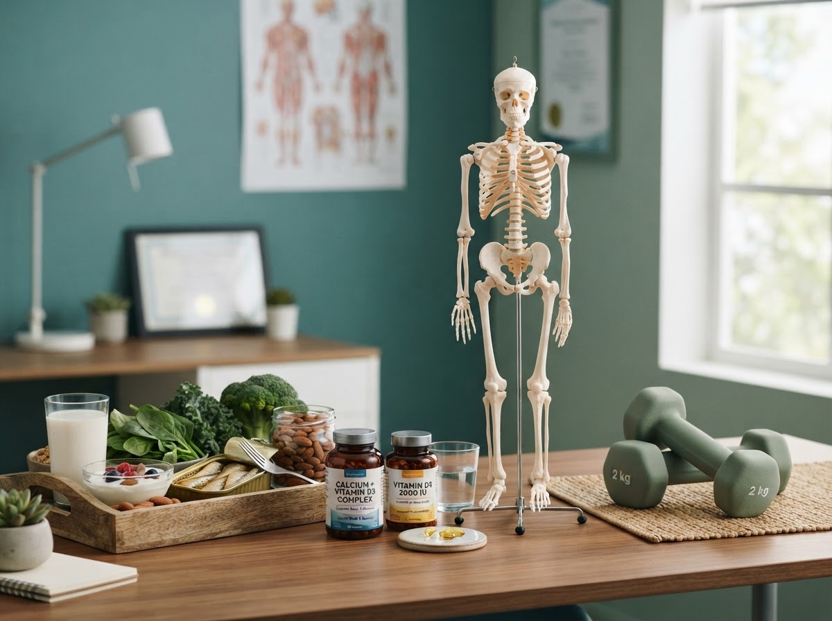 Calcium-rich foods and vitamin D supplements for bone and muscle health
