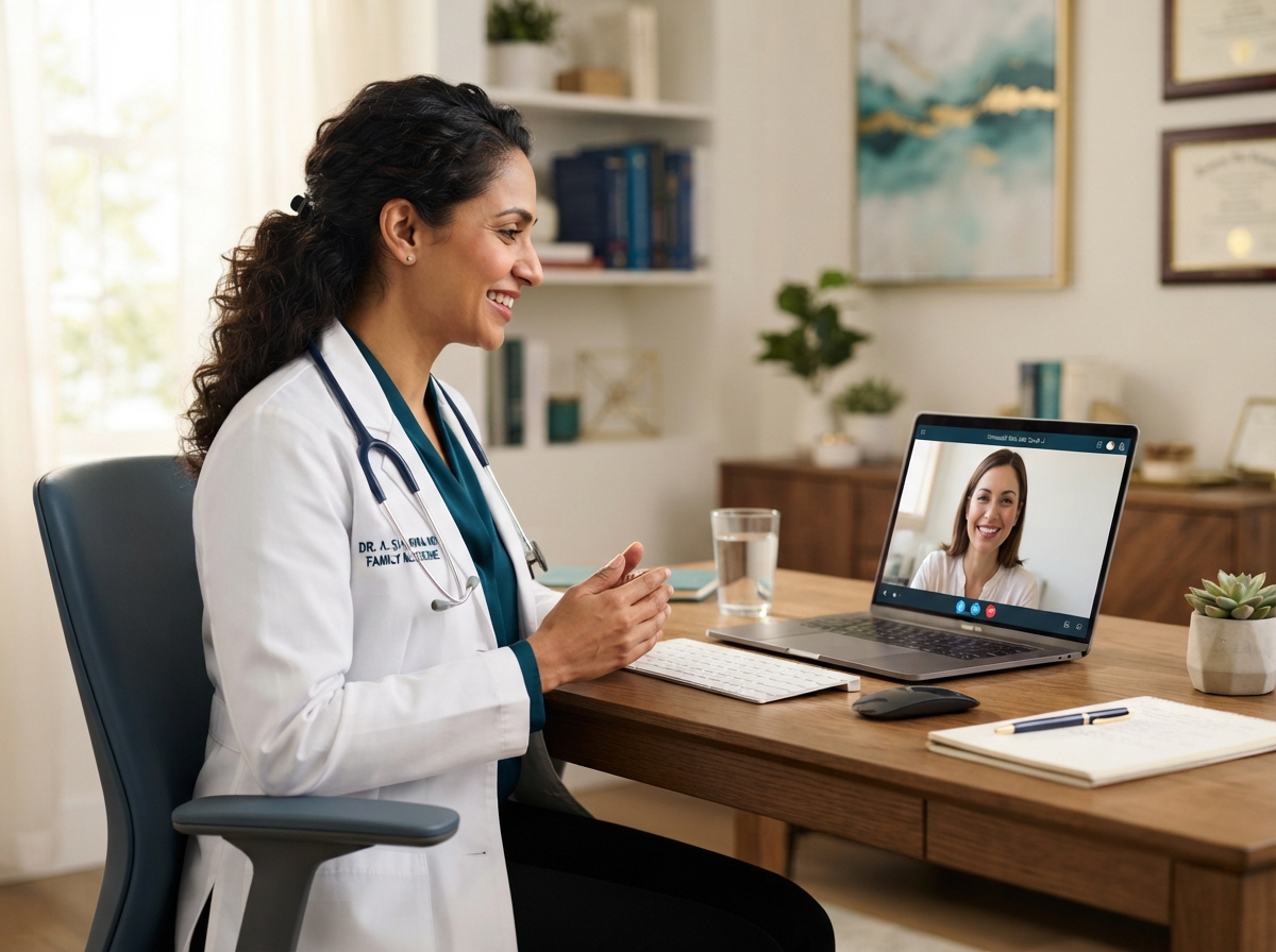 Physician conducting a virtual telehealth consultation
