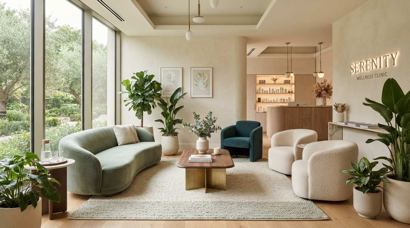 Elegant wellness clinic waiting area at Phoenix Medical Spa