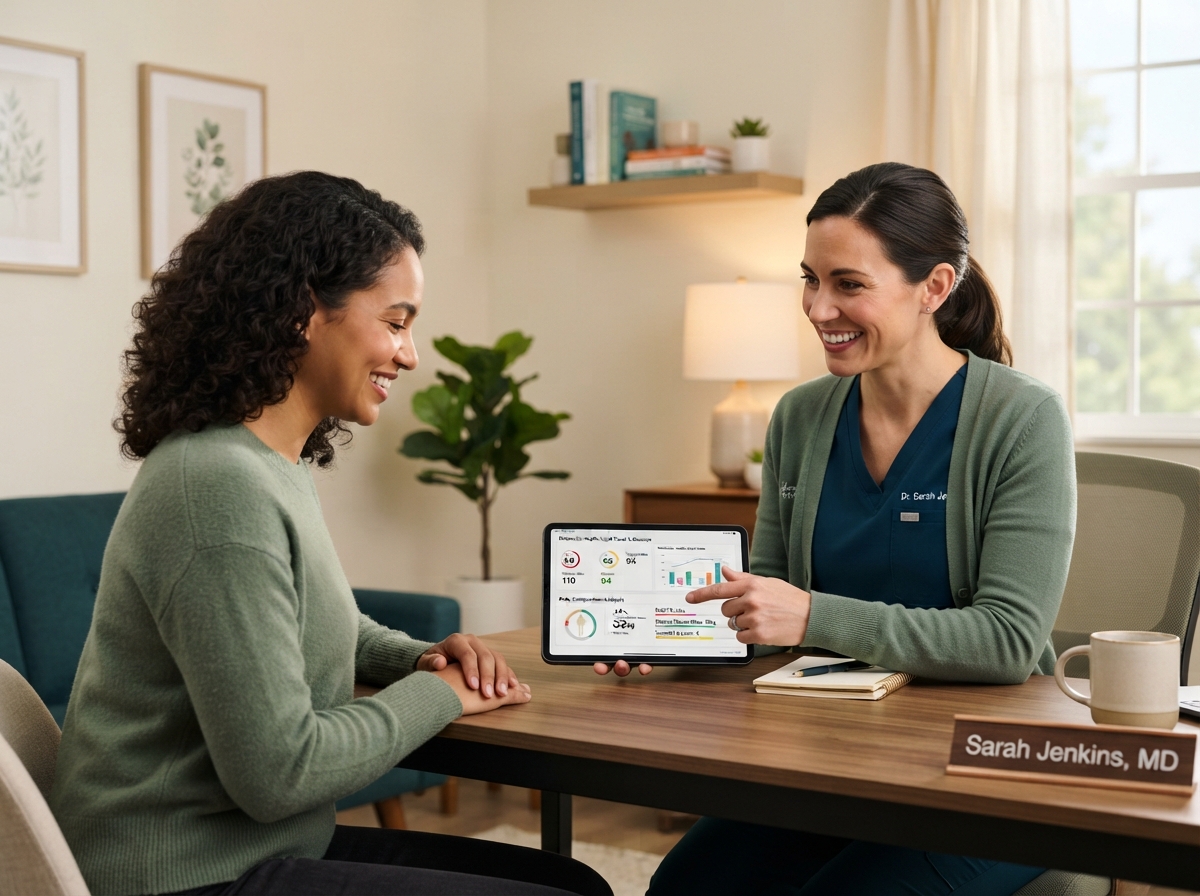 Physician reviewing metabolic health data with a patient