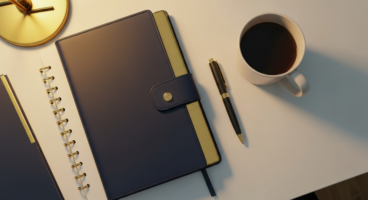 Premium workbook flatlay for career planning