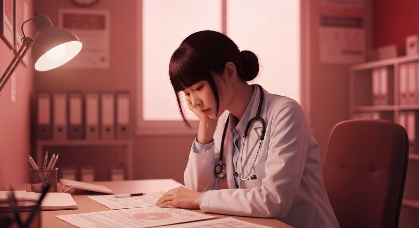 Physician experiencing burnout at desk