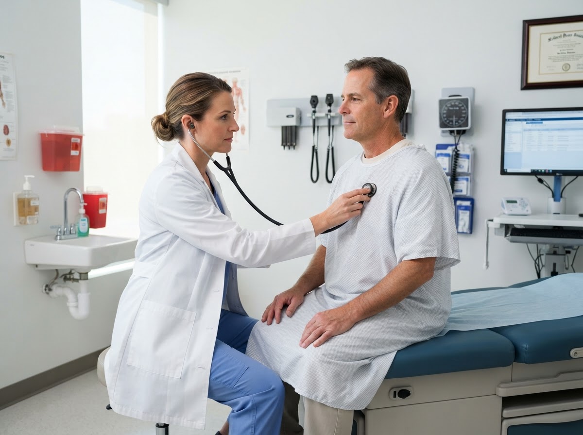 Physician conducting an independent medical examination of a patient