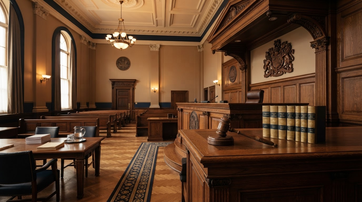 Courtroom interior representing medical expert witness work