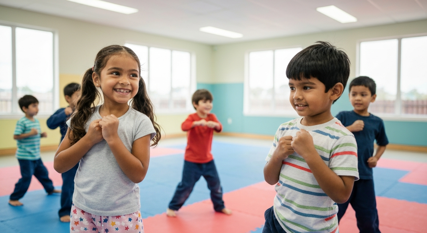 Children practicing martial arts