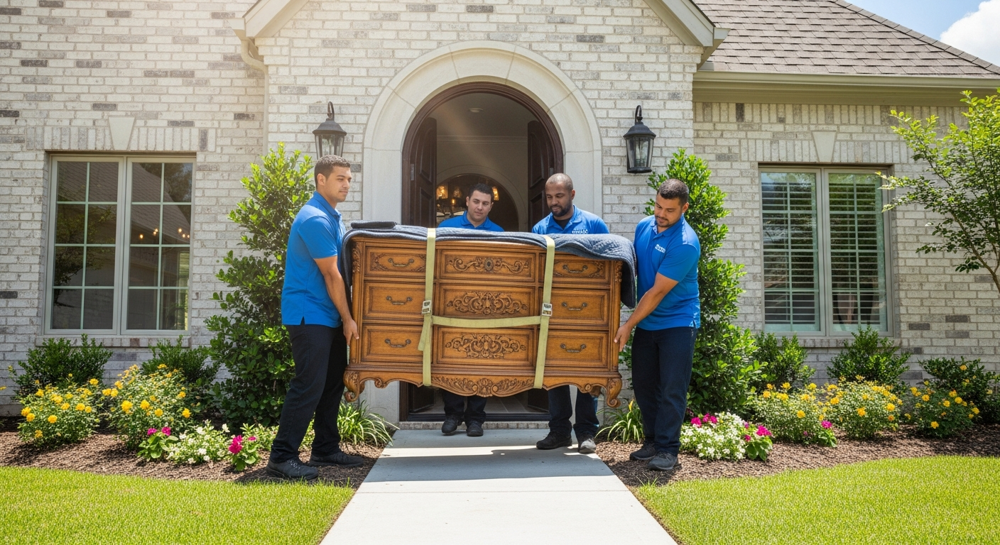 Professional movers carrying furniture