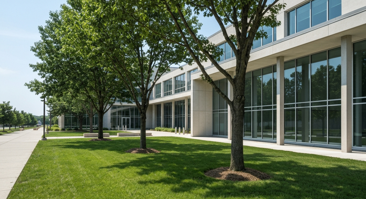 Exterior of a modern Virginia courthouse on a sunny day