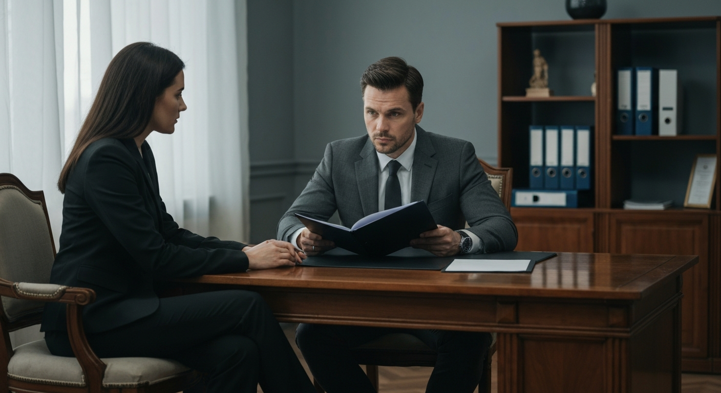 Abogado discutiendo un caso grave con su cliente