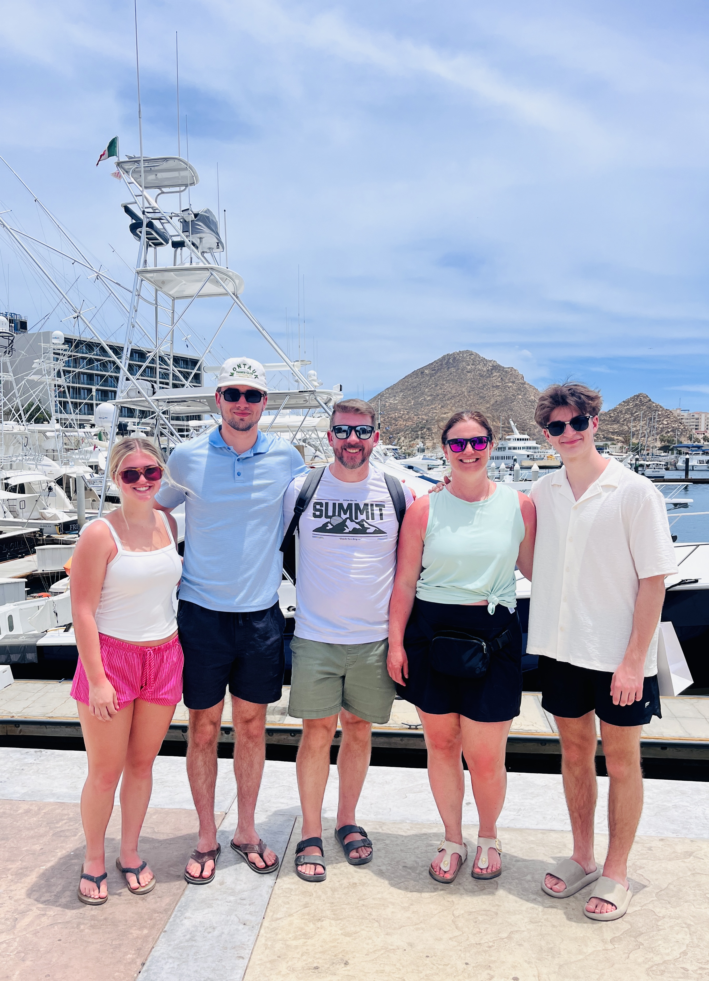 The Moberg family by the marina