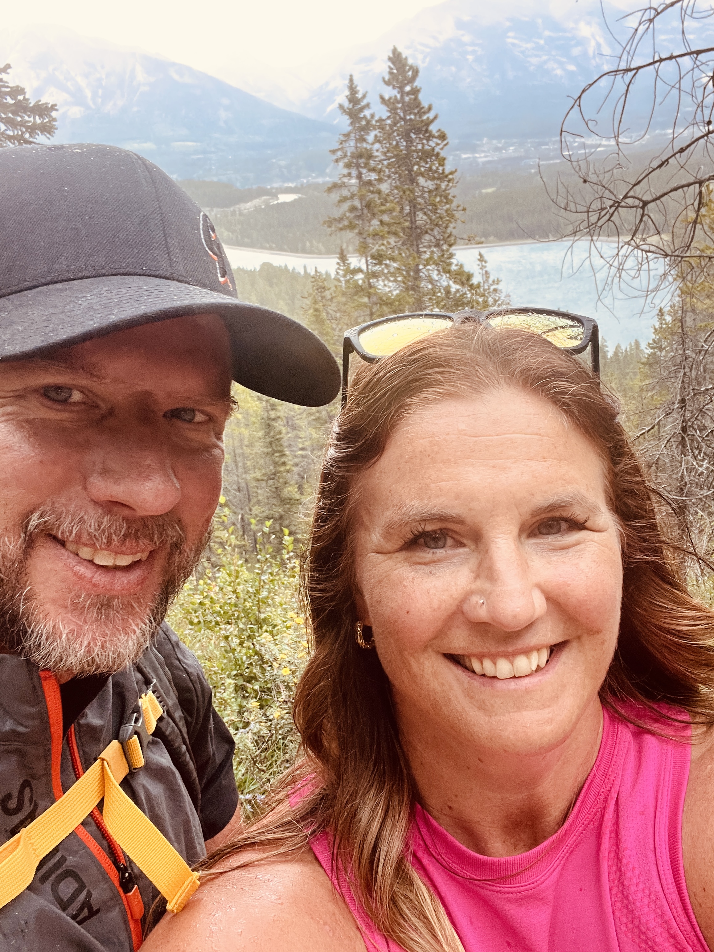 Pamela and Larry Moberg on an active outdoor hike