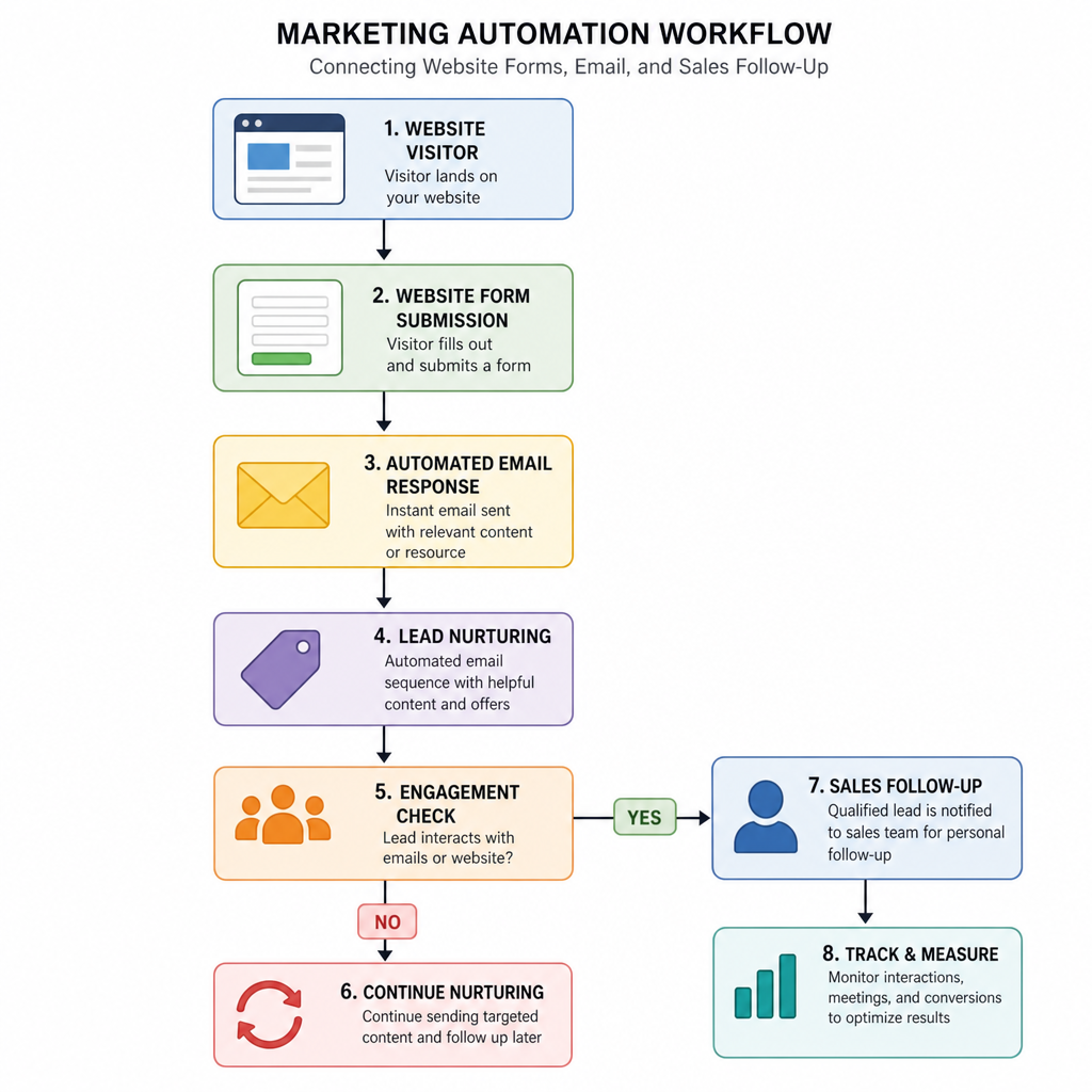 marketing automation workflow connecting website forms email and sales follow-up