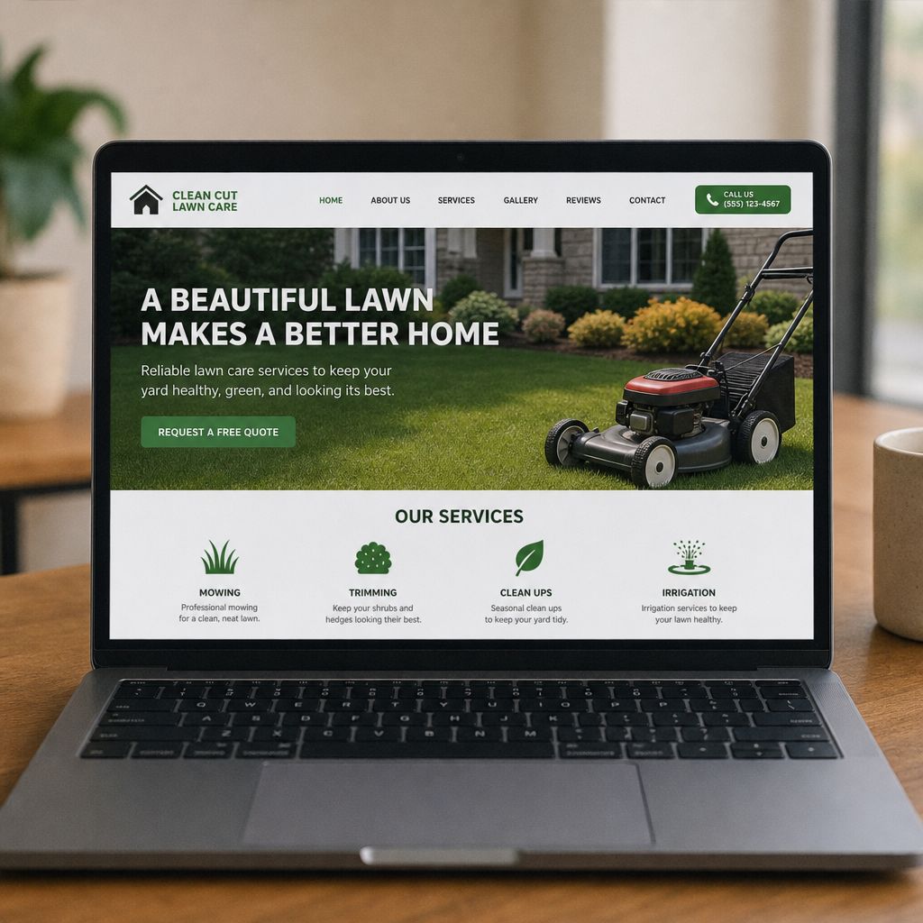 local business website homepage on a laptop