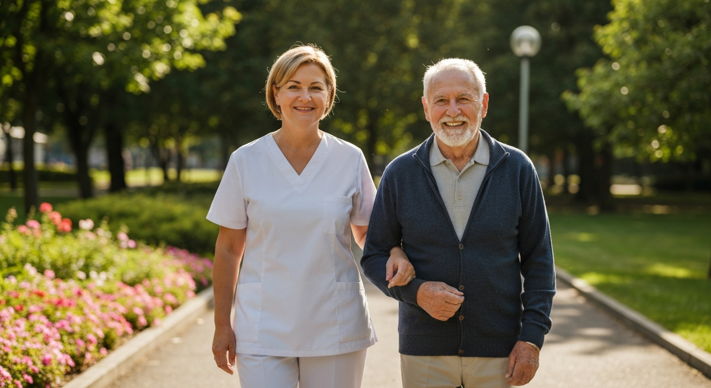 Caregiver assisting senior