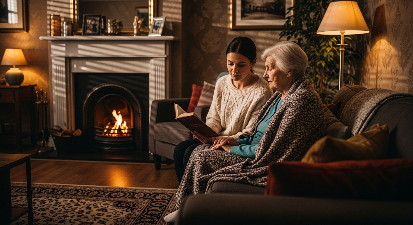 Caregiver and senior smiling