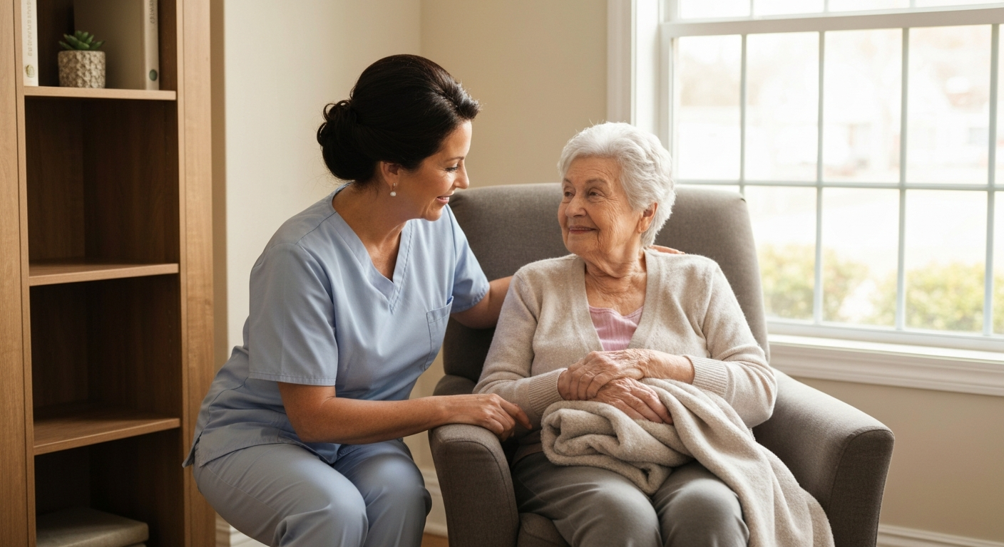 Caregiver assisting senior in Fulton County
