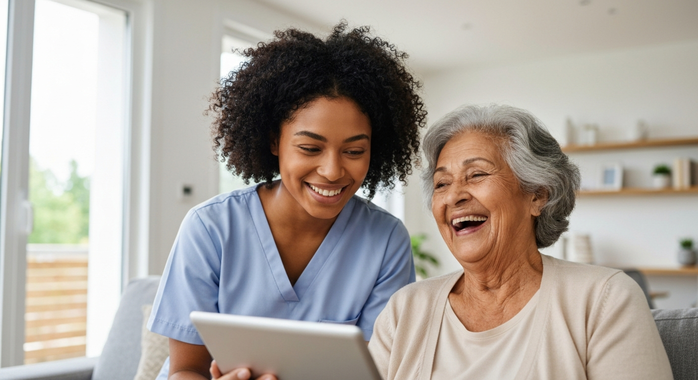 Caregiver assisting senior