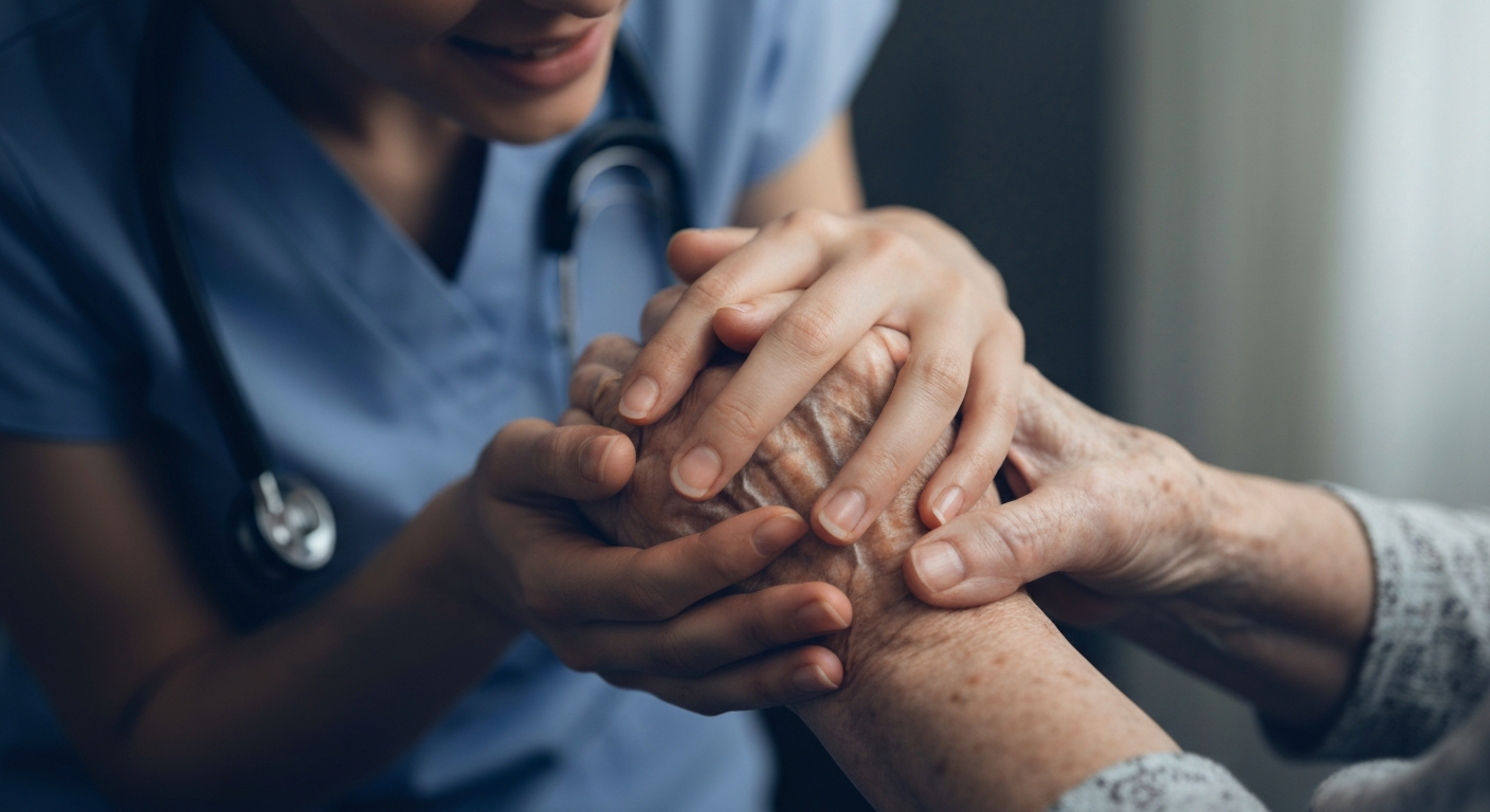 Caregiver holding hands