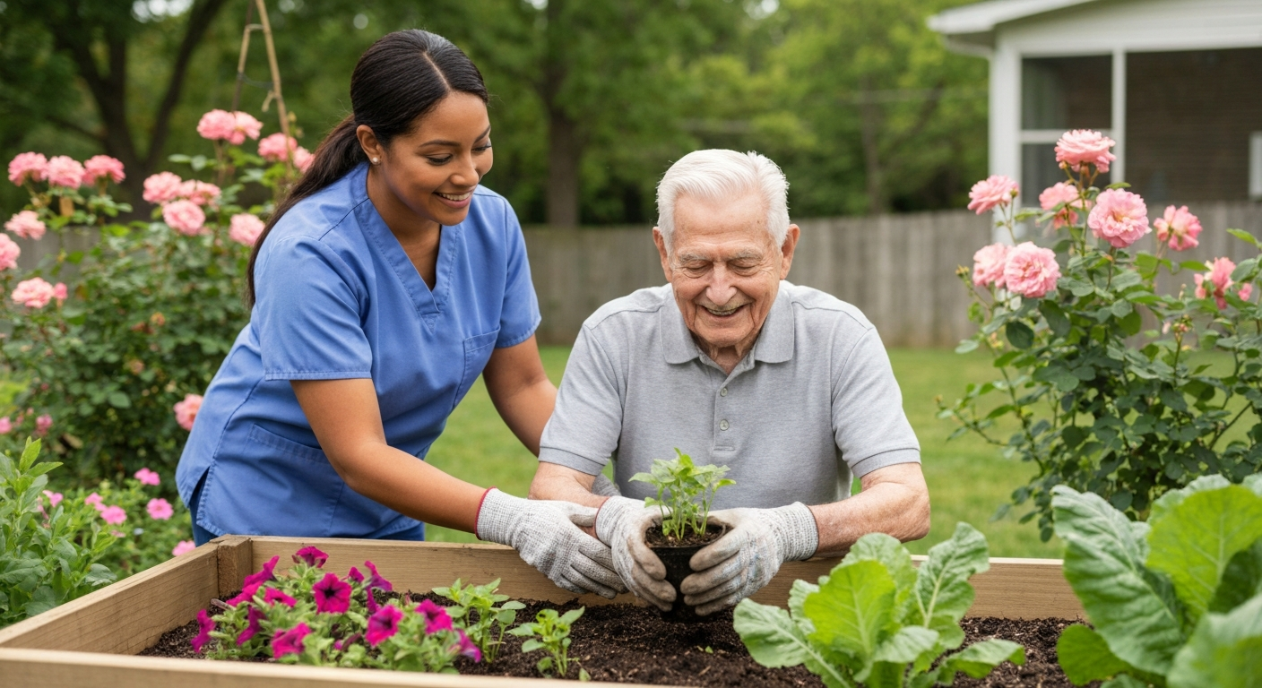 Caregiver assisting senior in DeKalb County