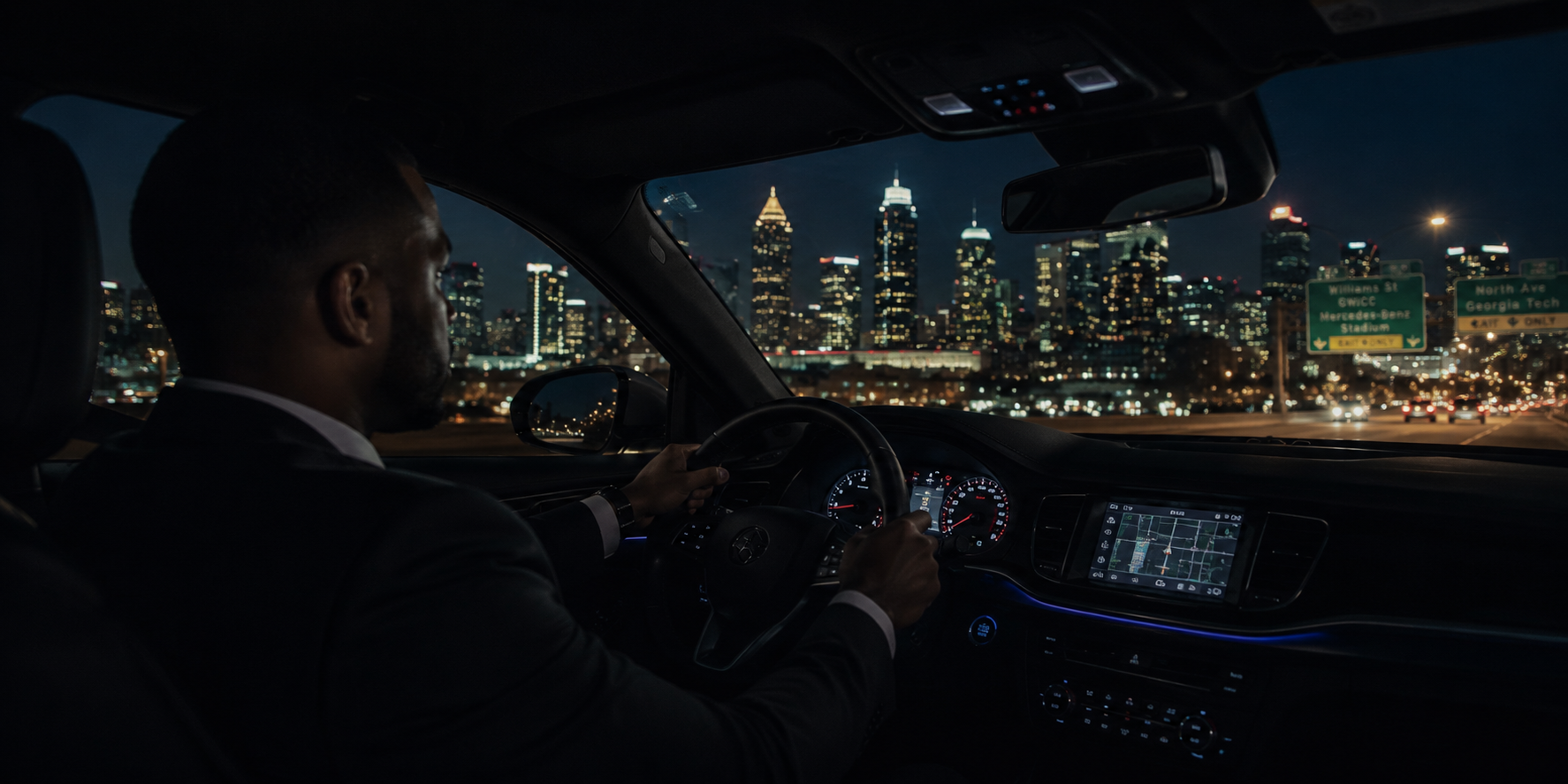 Chauffeur driving in Atlanta at night