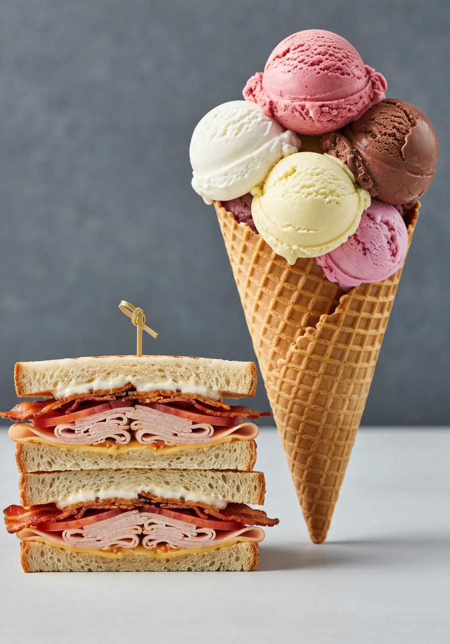 Stacked deli sub and hand-dipped ice cream