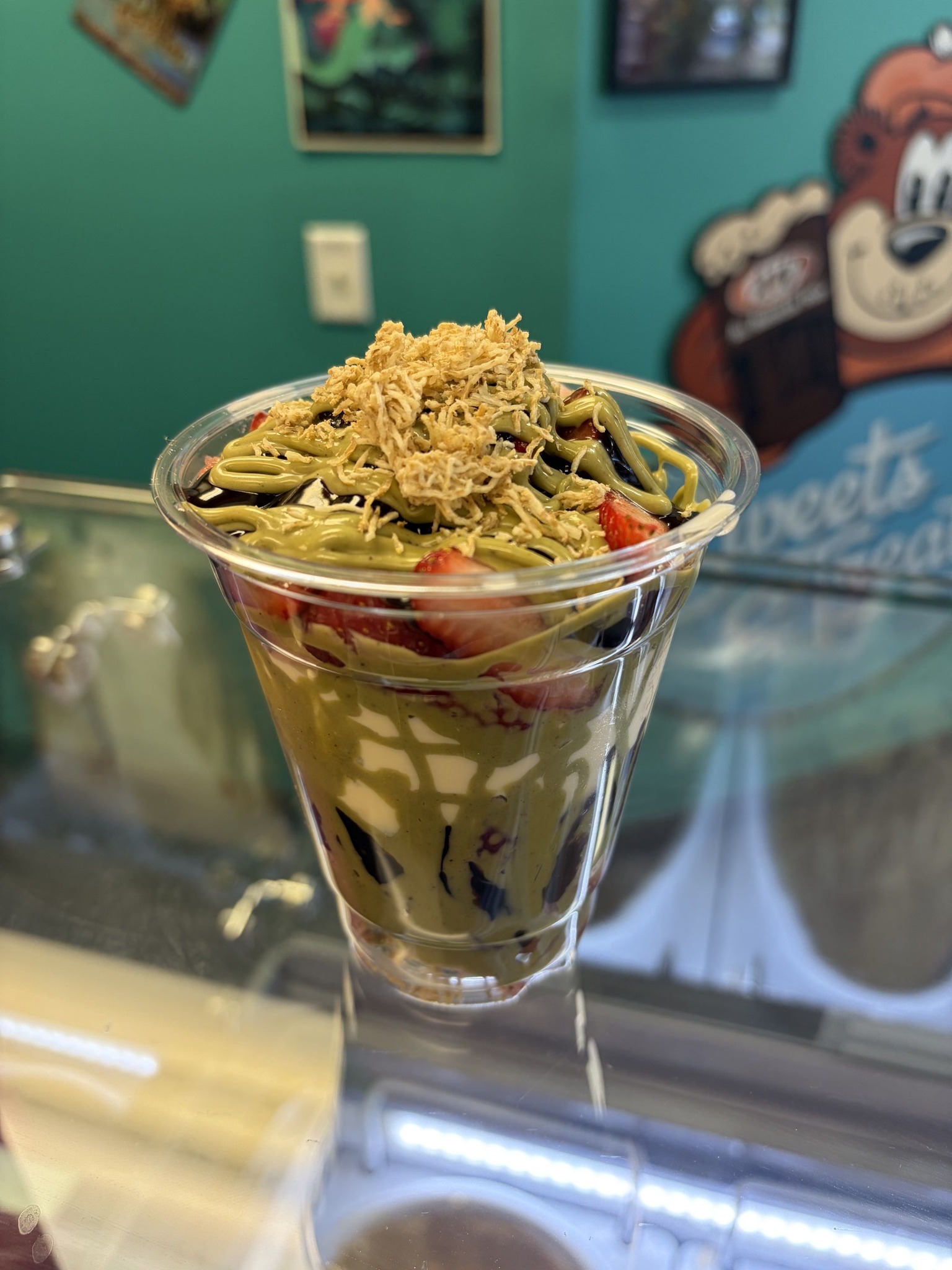 Loaded ice cream sundae cup with toppings